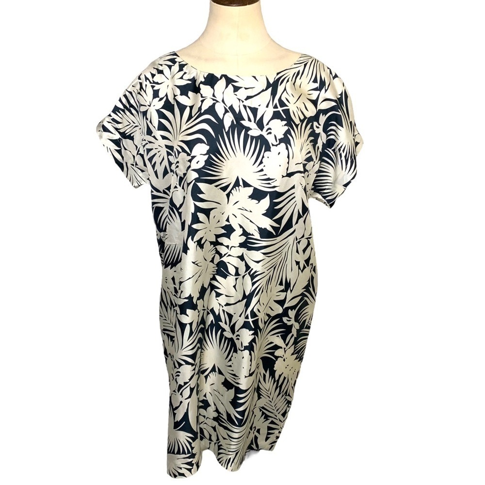 My Sunday Morning Silk Midi Dress Floral Sz S/M Blue White Back Tie Tropical